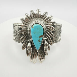 Jesus Vega Kingman Turquoise Sterling Silver Statement Cuff